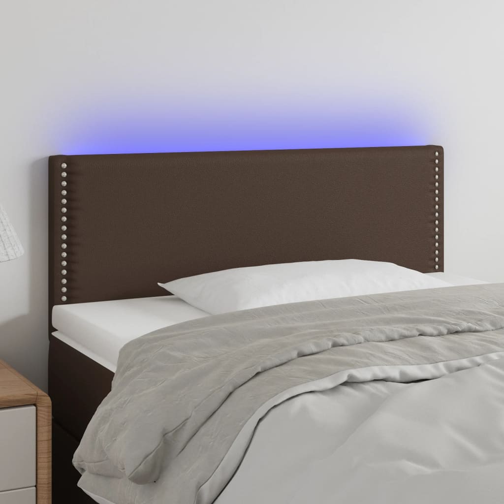 vidaXL Sänggavel LED brun 90x5x78/88 cm konstläder