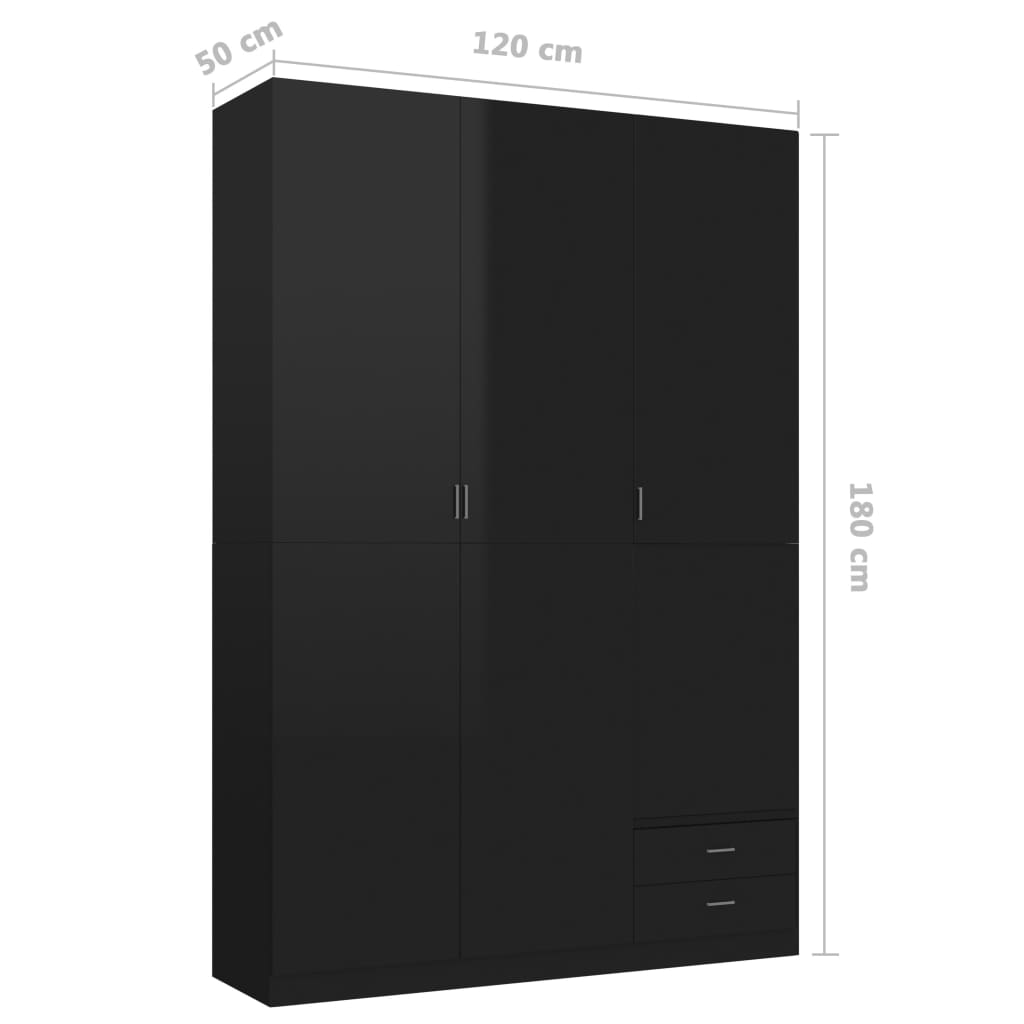 vidaXL Garderob 3 dörrar svart högglans 120x50x180 cm spånskiva