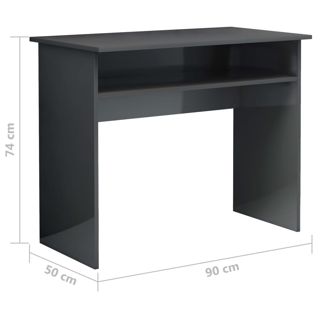 vidaXL Skrivbord grå högglans 90x50x74 cm konstruerat trä