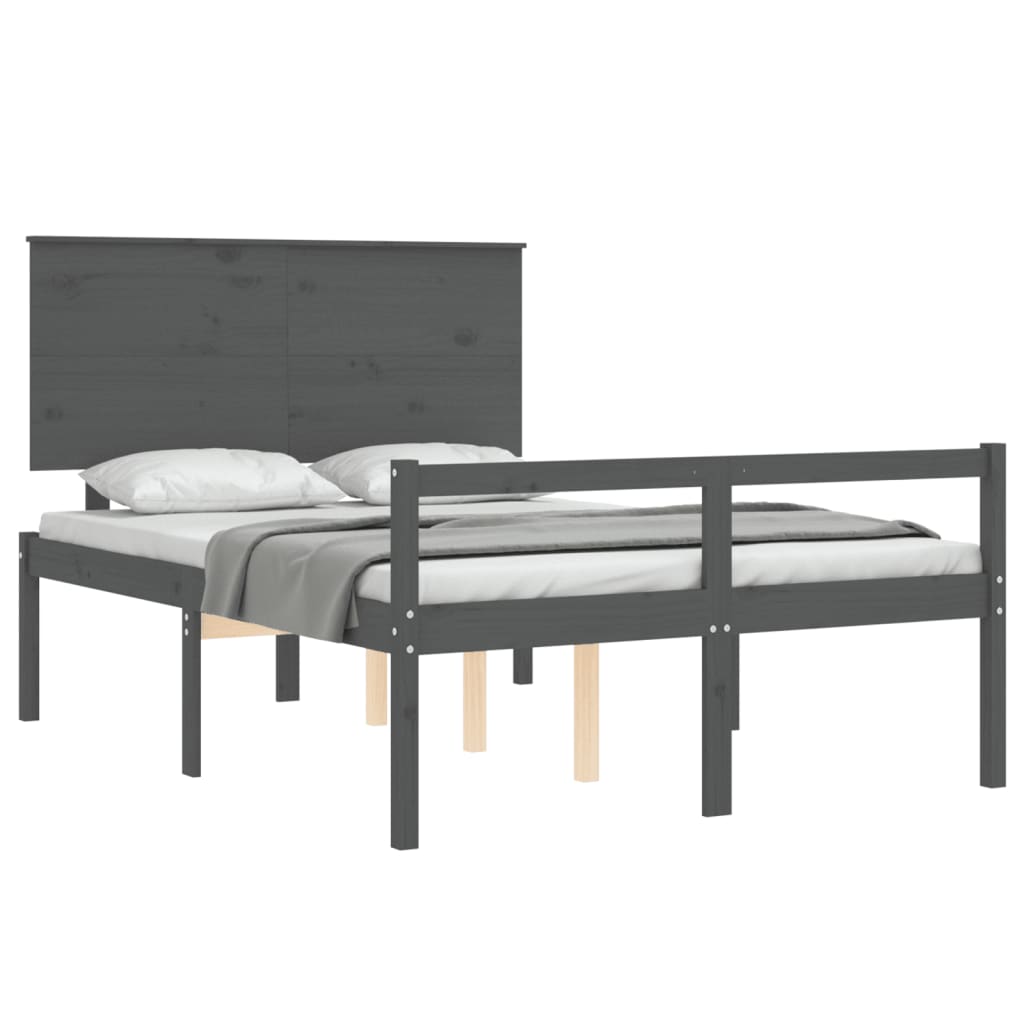 vidaXL Sängram med sänggavel grå 140x200 cm massivt trä