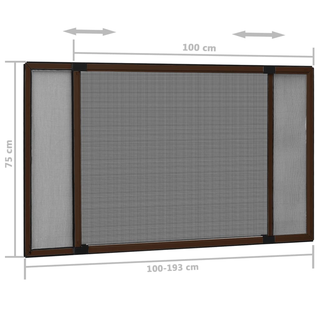 vidaXL Expanderbart insektsnät för fönster brun (100-193)x75 cm