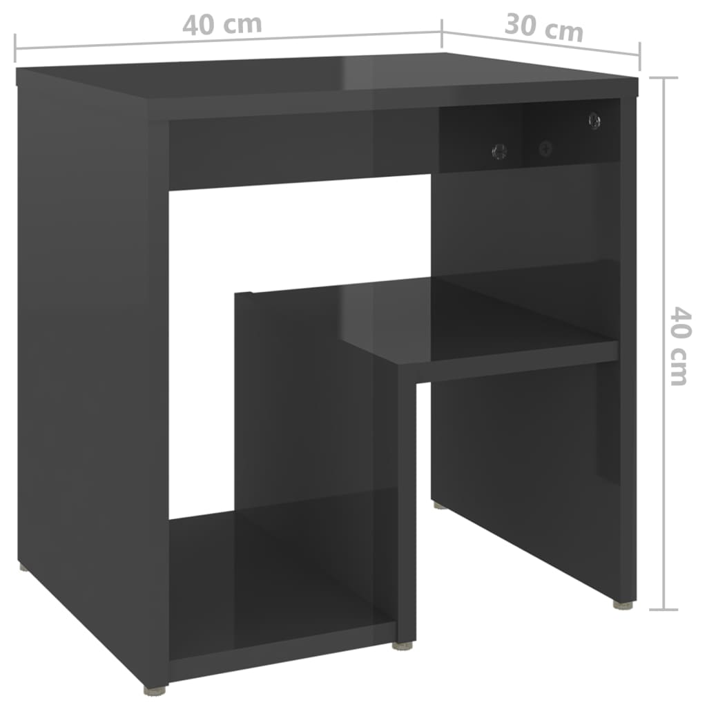 vidaXL Sängbord 2 st grå högglans 40x30x40 cm konstruerat trä