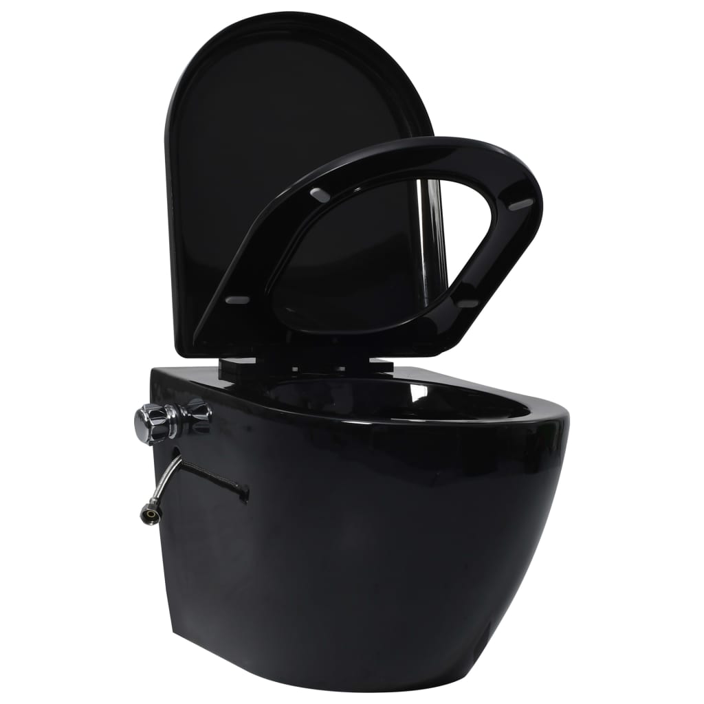 vidaXL Toalettstol vägghängd utan spolkant med bidé keramik svart