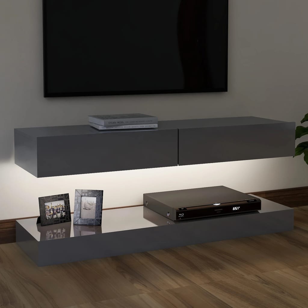 vidaXL TV-bänk med LED-belysning grå högglans 120x35 cm