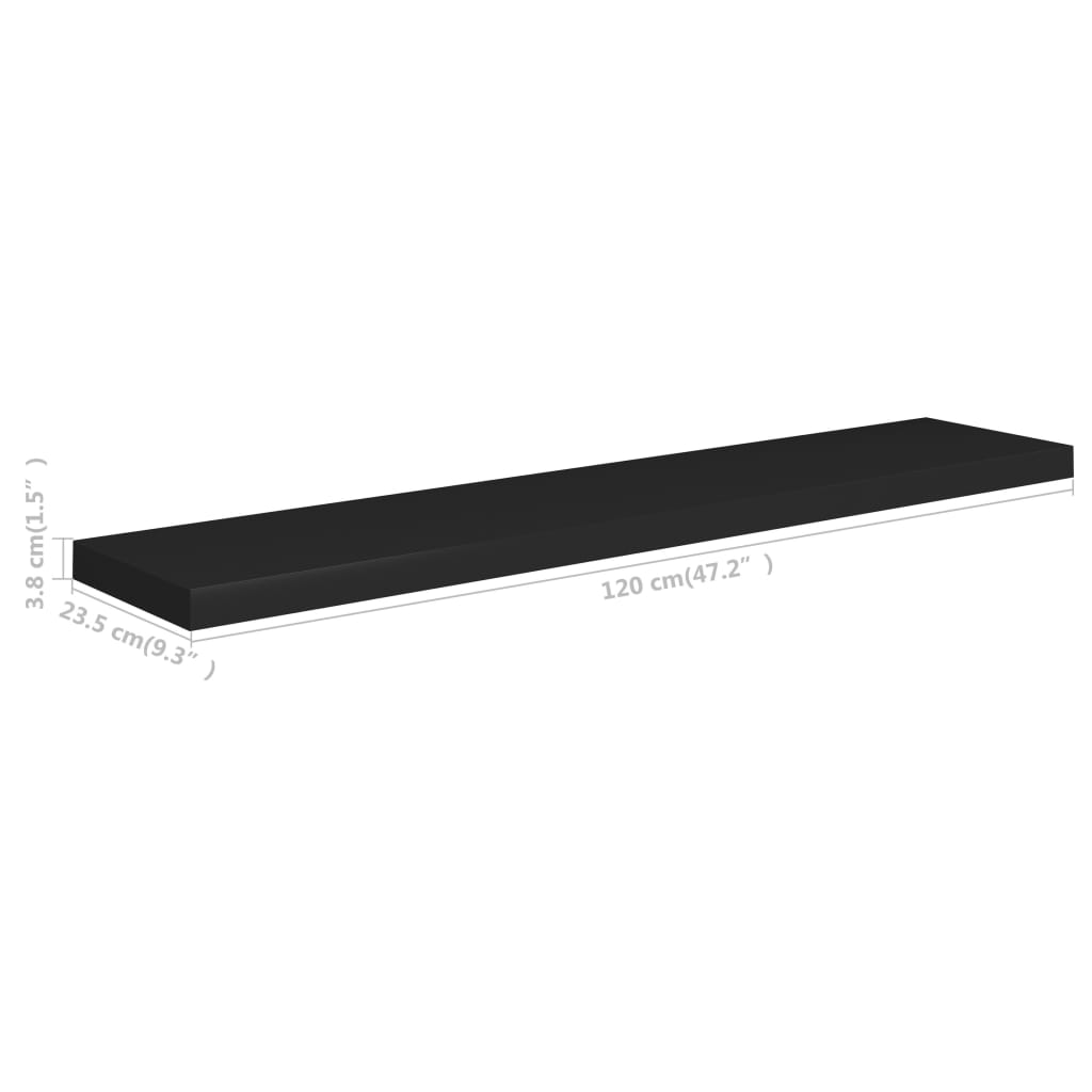 vidaXL Svävande vägghylla svart 120x23,5x3,8 cm MDF