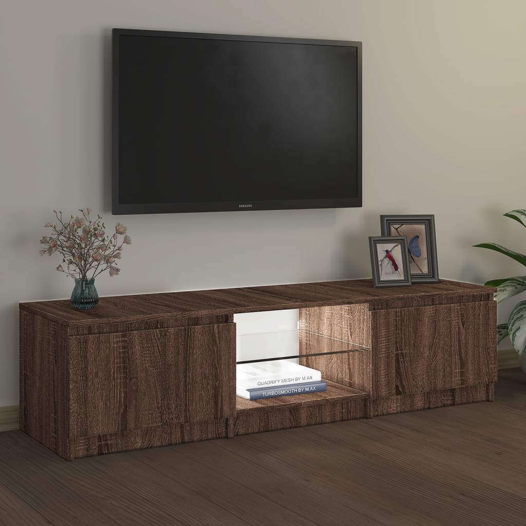 vidaXL TV-bänk med LED-belysning brun ek 140x40x35,5 cm