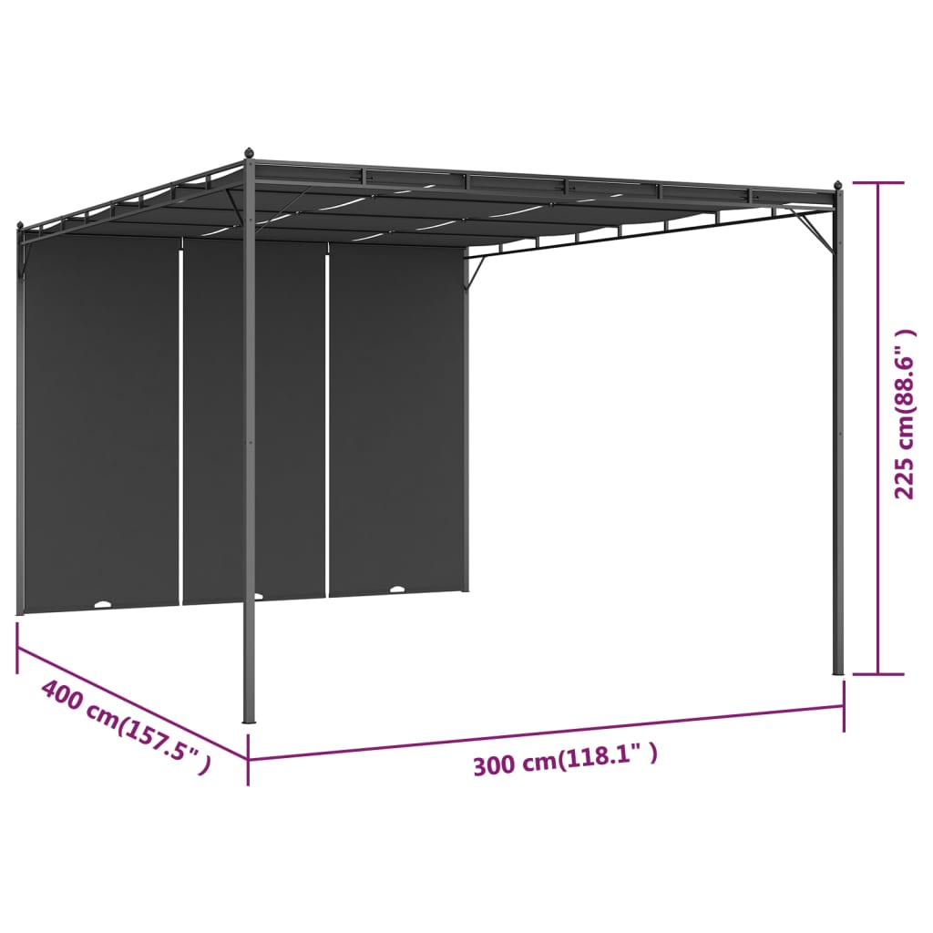 vidaXL Trädgårdspaviljong med draperier 4x3x2,25 m antracit