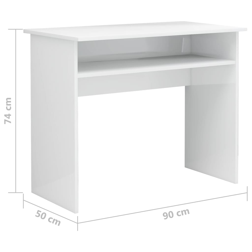 vidaXL Skrivbord vit högglans 90x50x74 cm konstruerat trä