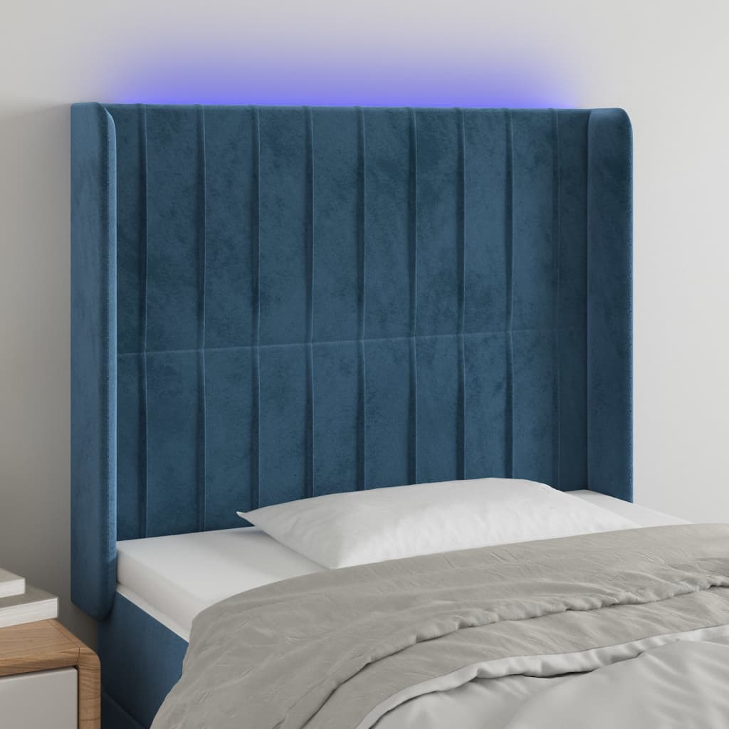 vidaXL Sänggavel LED mörkblå 103x16x118/128 cm sammet