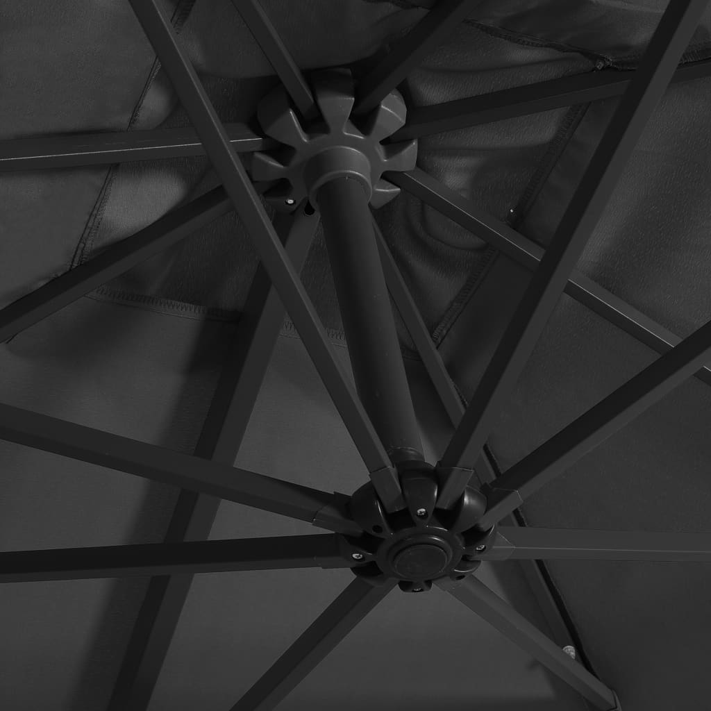 vidaXL Frihängande parasoll med LED och stålstång 250x250 cm antracit