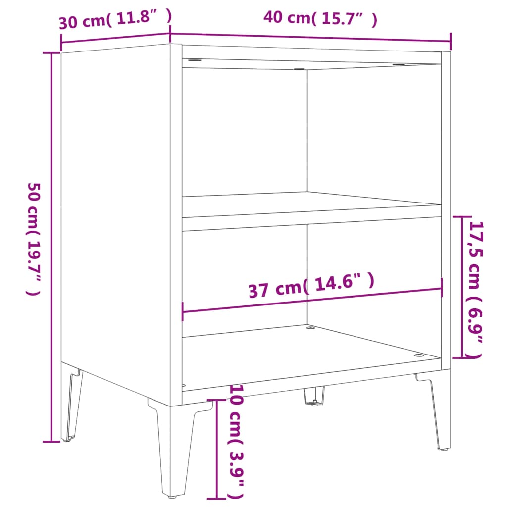 vidaXL Sängbord med metallben rökfärgad ek 40x30x50 cm