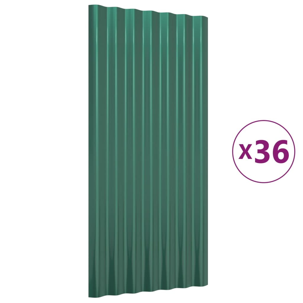 vidaXL Takplåt 36 st pulverlackerat stål grön 80x36 cm
