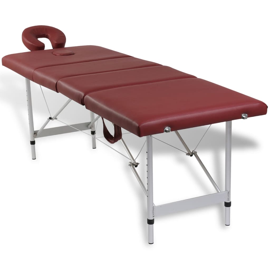 Röd hopfällbar 4-sektions massagebänk med aluminium ram