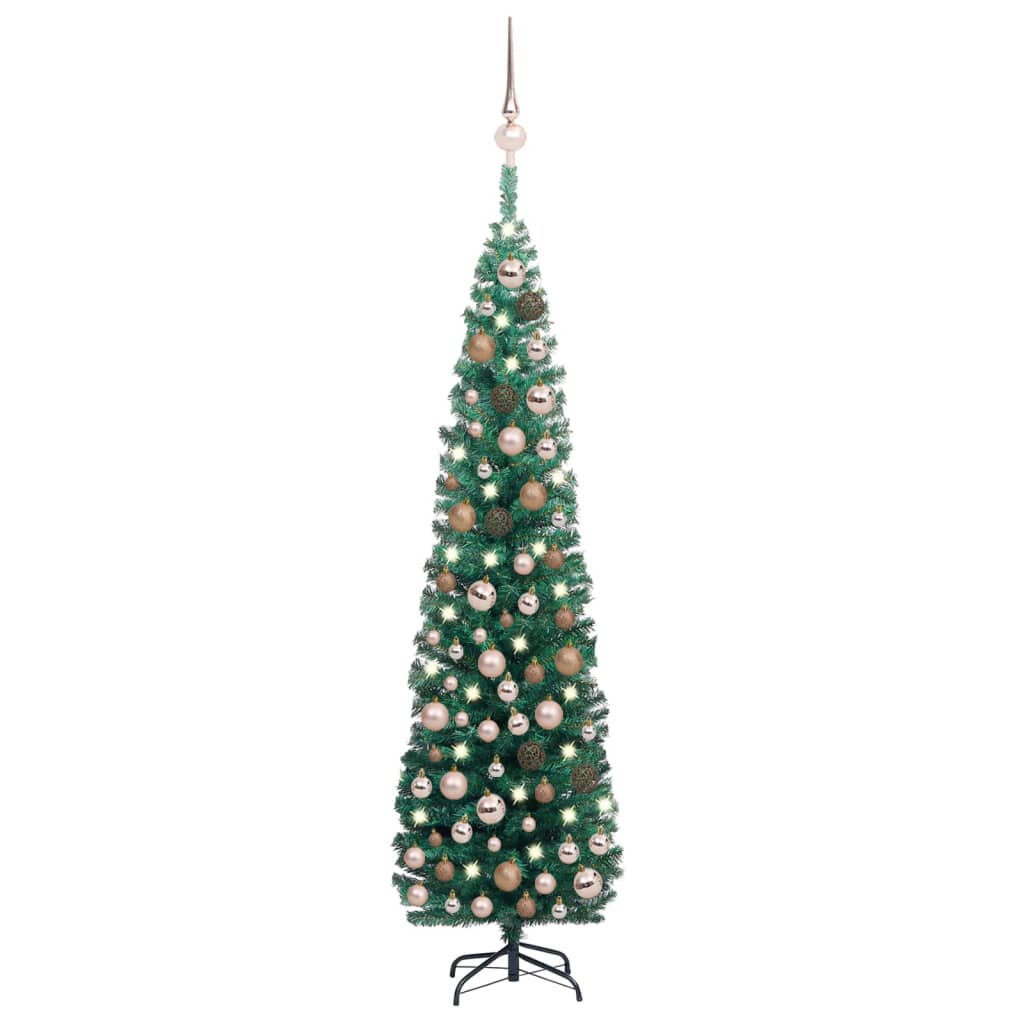 vidaXL Smal plastgran med LED och julgranskulor grön 180 cm