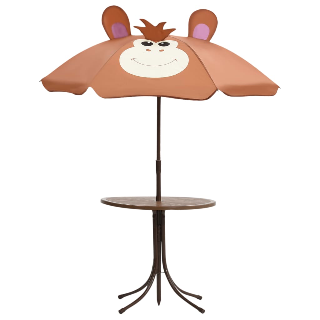 vidaXL Caféset för barn med parasoll 3 delar brun