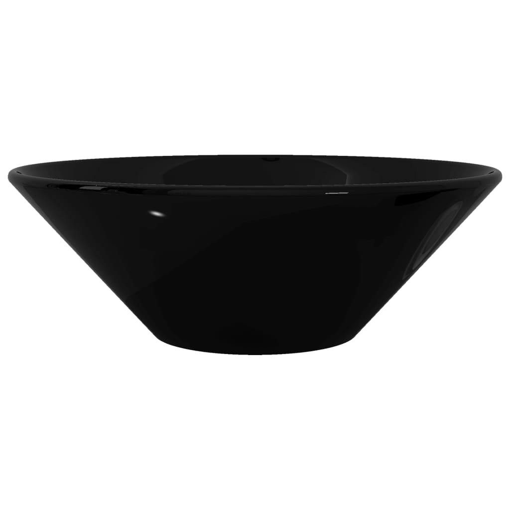 Handfat i glansig svart keramik rund