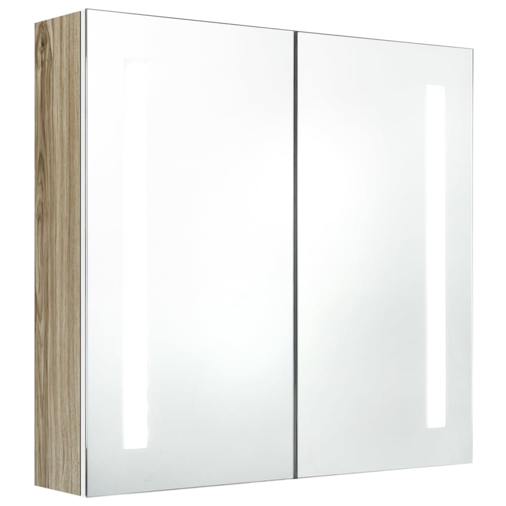 vidaXL Badrumsskåp med spegel LED vit och ek 62x14x60 cm