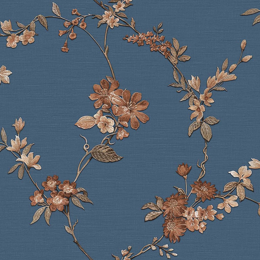 DUTCH WALLCOVERINGS Tapet Flower mörkblå och brons