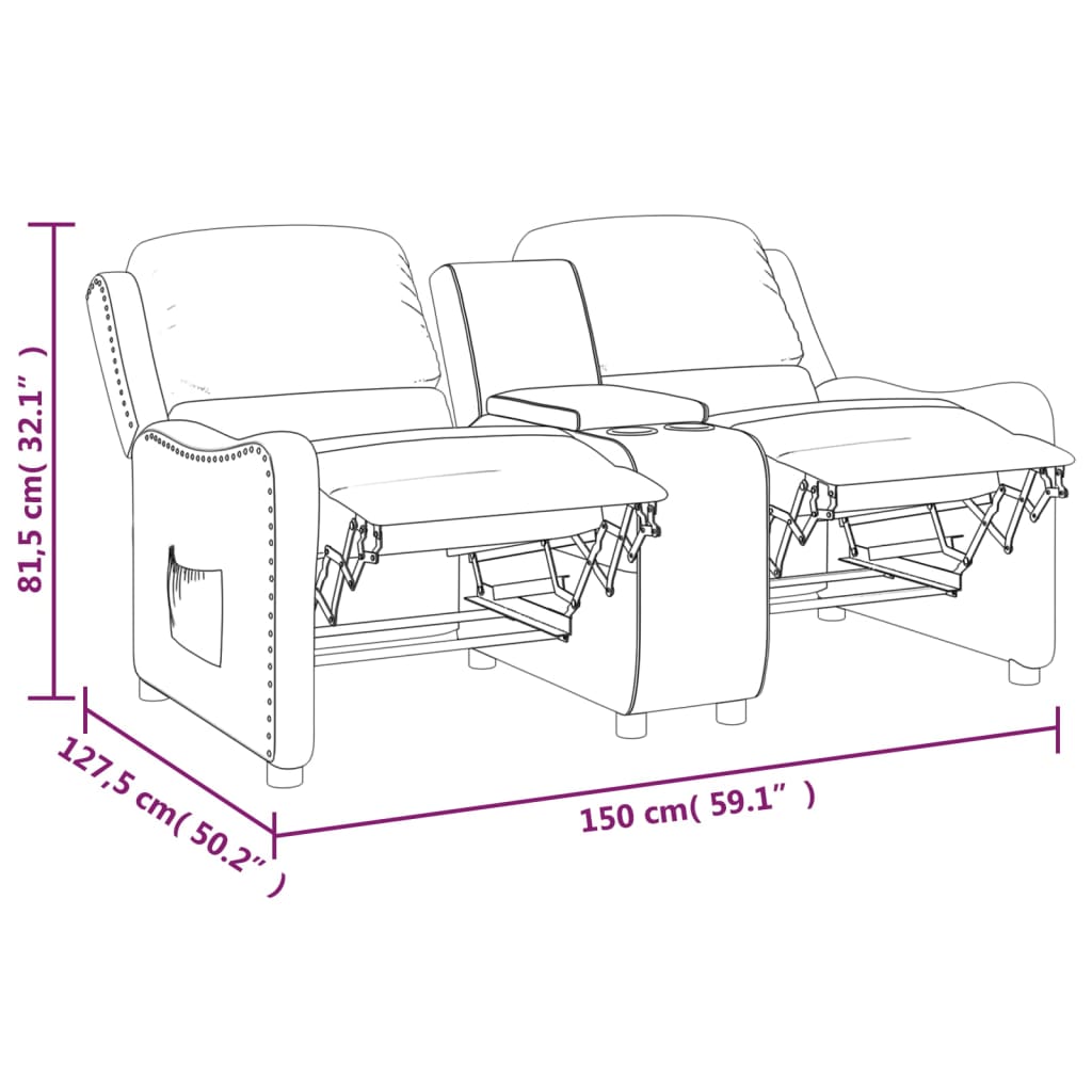 vidaXL 2-sits reclinerfåtölj med mugghållare gräddvit tyg
