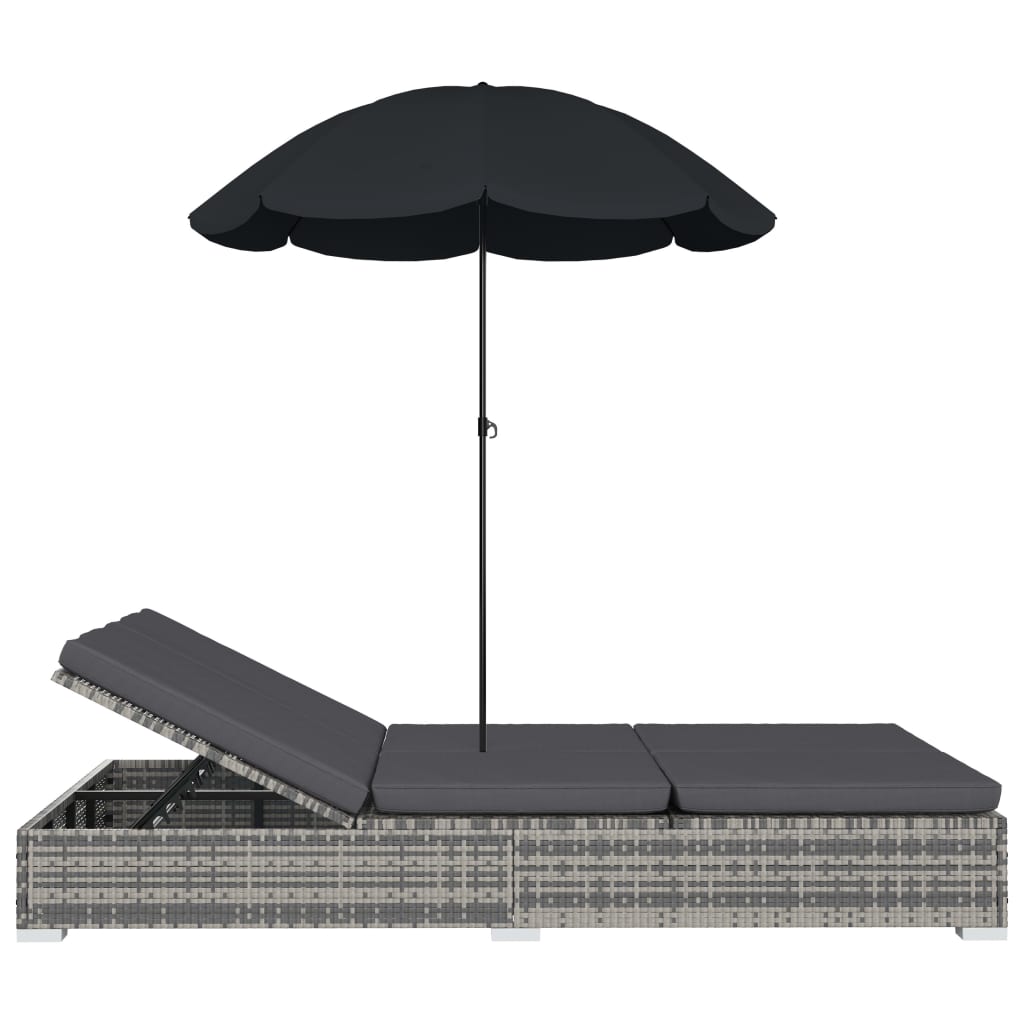 vidaXL Solsäng med parasoll konstrotting grå