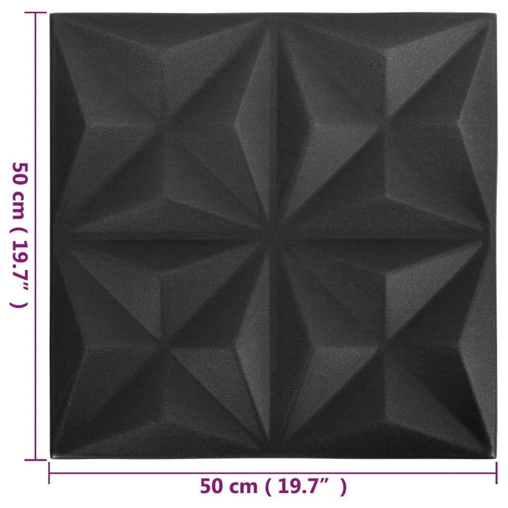 vidaXL 3D Väggpaneler 24 st 50x50 cm origami svart 6 m²