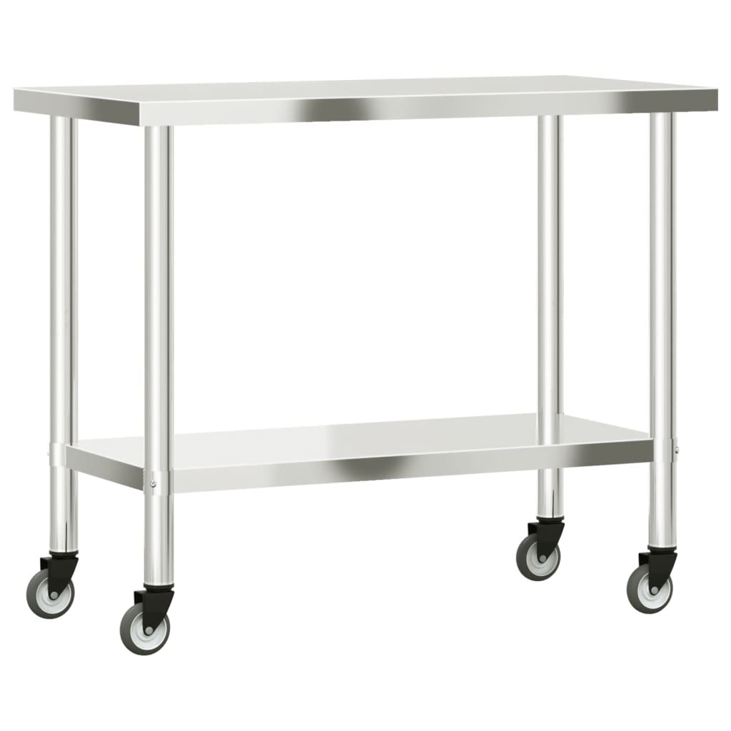 vidaXL Arbetsbord med hjul 110x55x85 cm rostfritt stål
