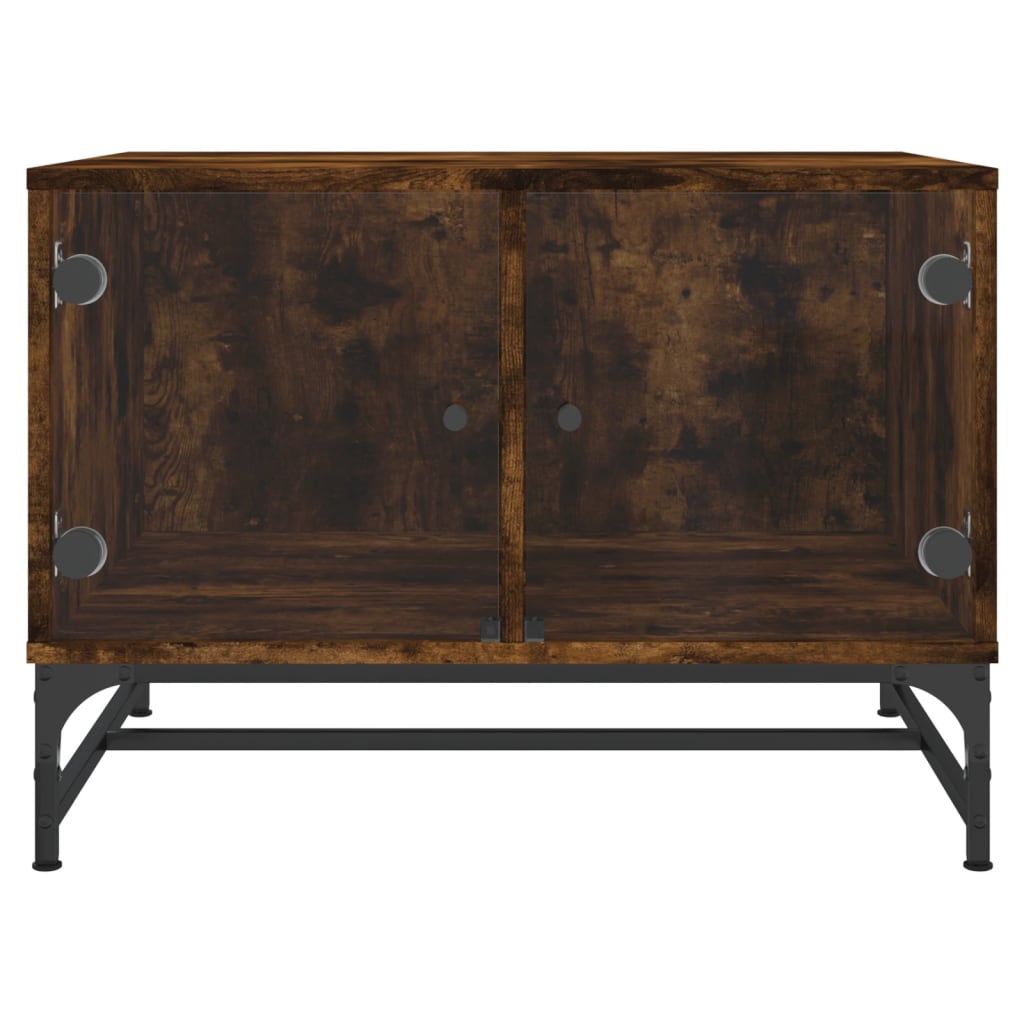 vidaXL Soffbord med glasdörrar rökfärgad ek 68,5x50x50 cm