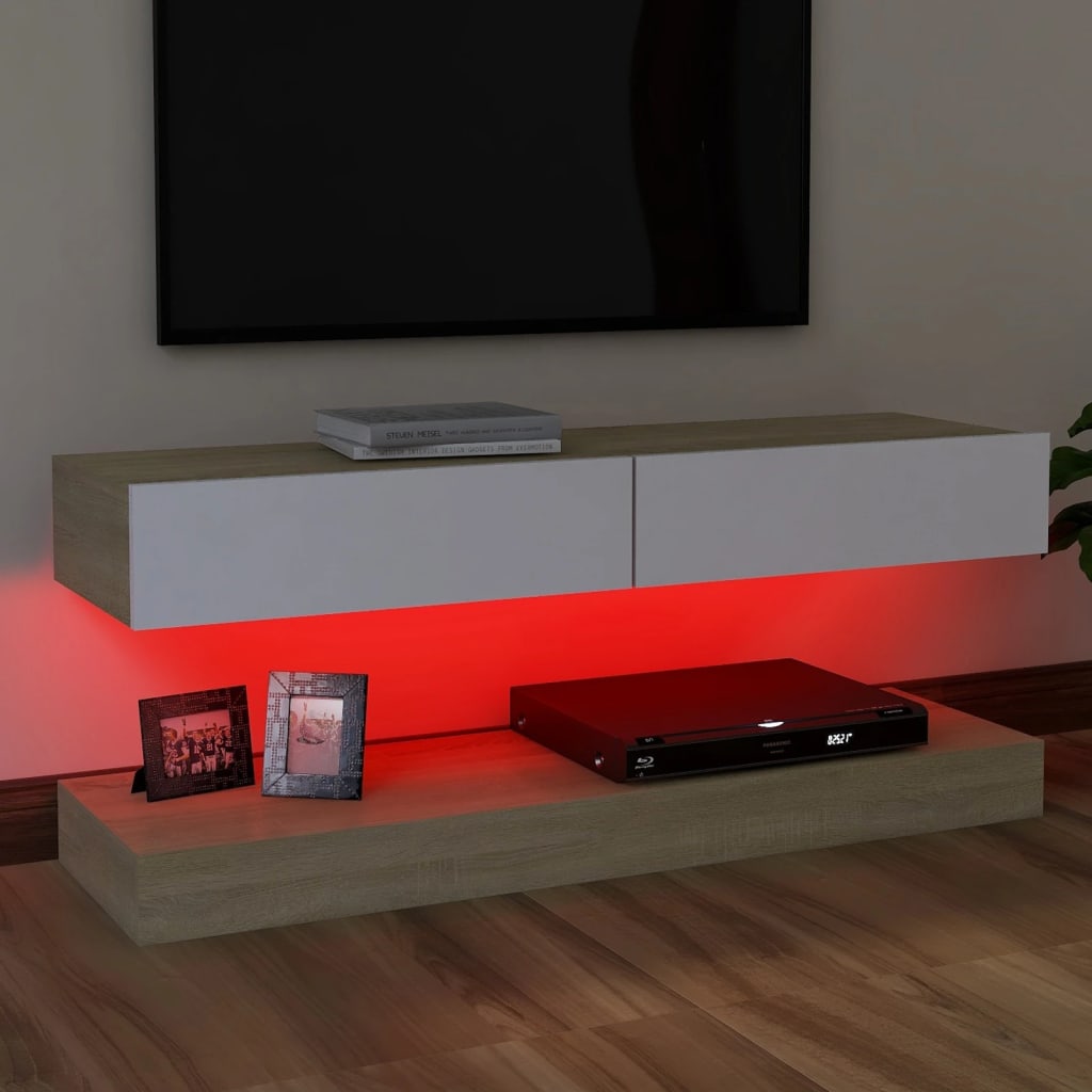 vidaXL TV-bänk med LED-belysning vit och sonoma-ek 120x35 cm