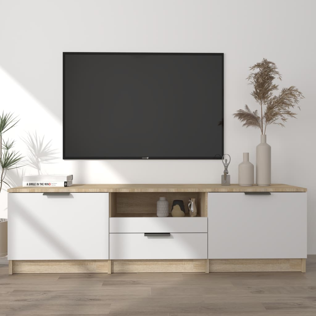 vidaXL Tv-bänk vit och sonoma-ek 140x35x40 cm konstruerat trä