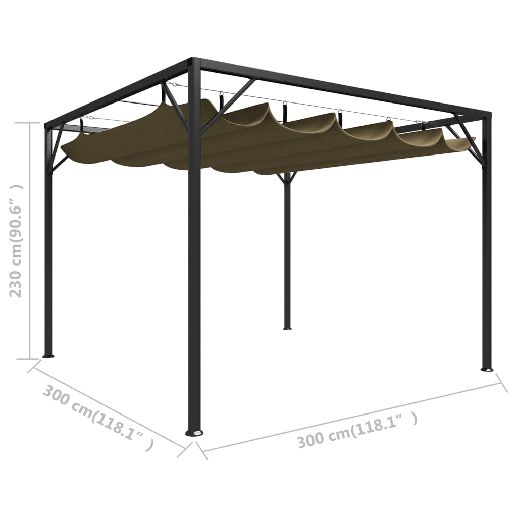 vidaXL Paviljong med infällbart tak 3x3 m taupe 180 g/m²