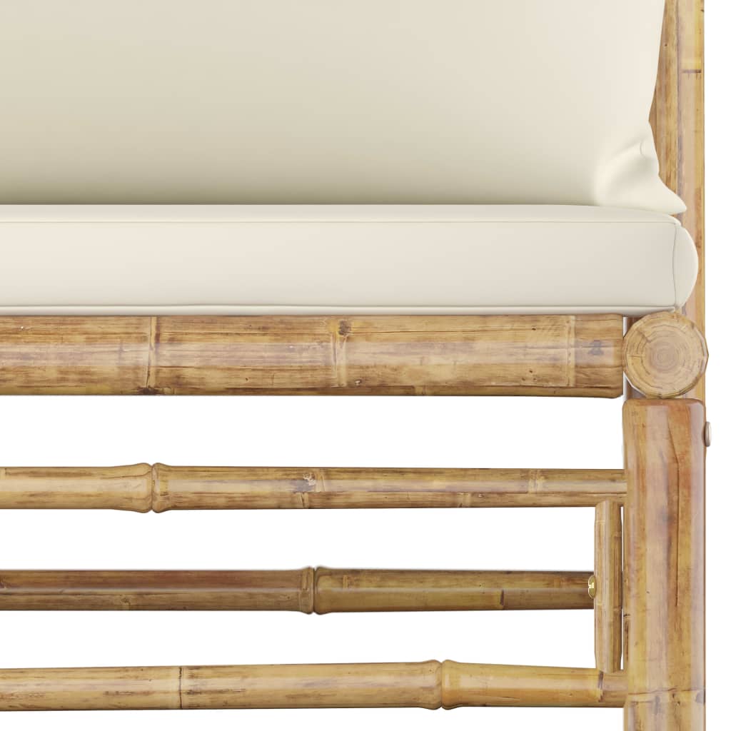 vidaXL Mittensoffa för trädgården med gräddvita dynor bambu