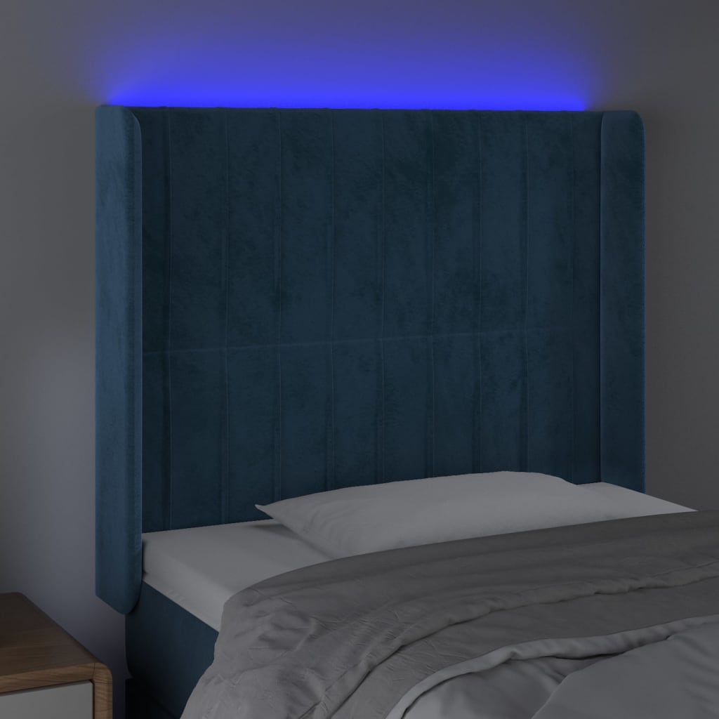 vidaXL Sänggavel LED mörkblå 103x16x118/128 cm sammet