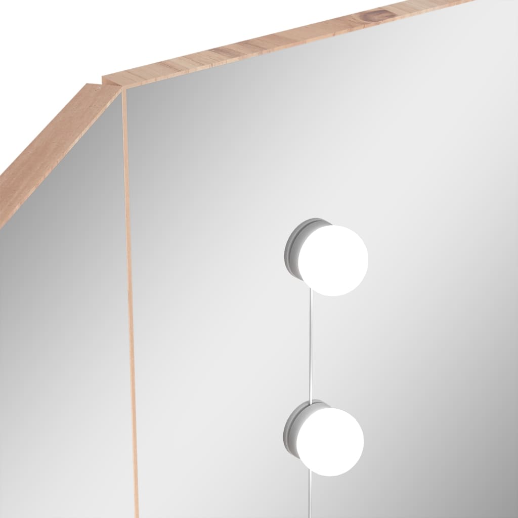 vidaXL Sminkbord för hörn med LED ek 111x54x141,5 cm