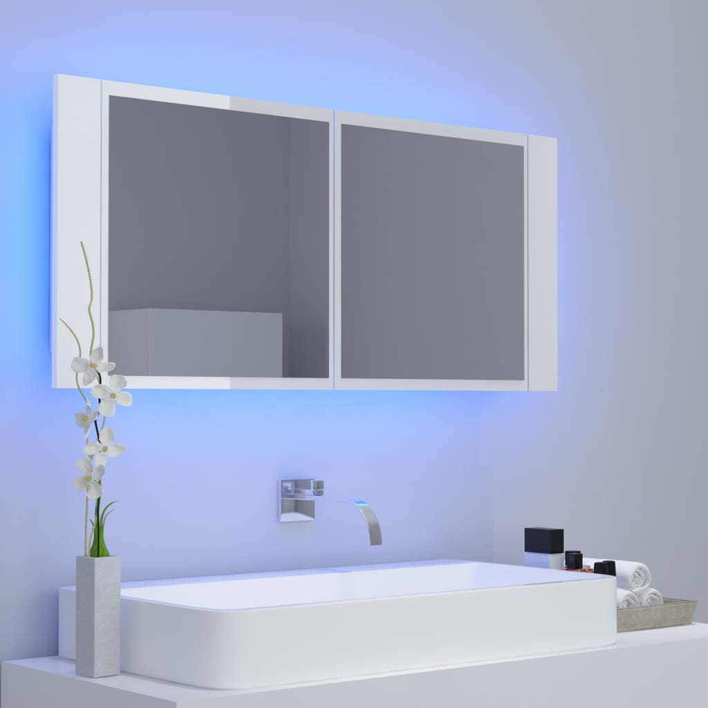 vidaXL Spegelskåp för badrum LED vit högglans 100x12x45 cm akryl