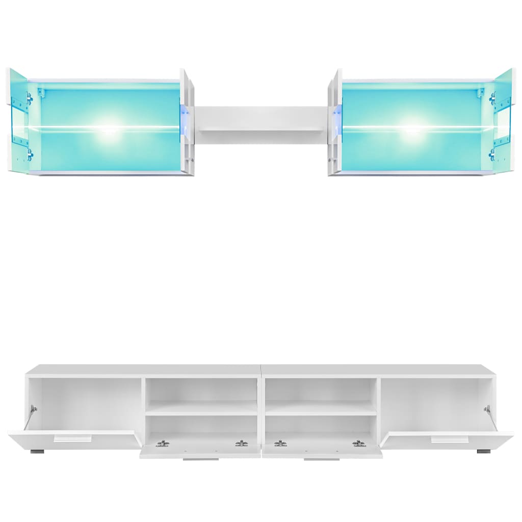 vidaXL TV-möbel 5 delar med LED-belysning högglans vit
