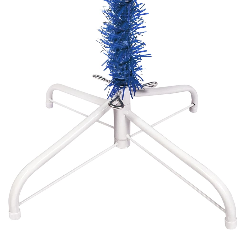 vidaXL Plastgran smal med LED och julgranskulor blå 210 cm