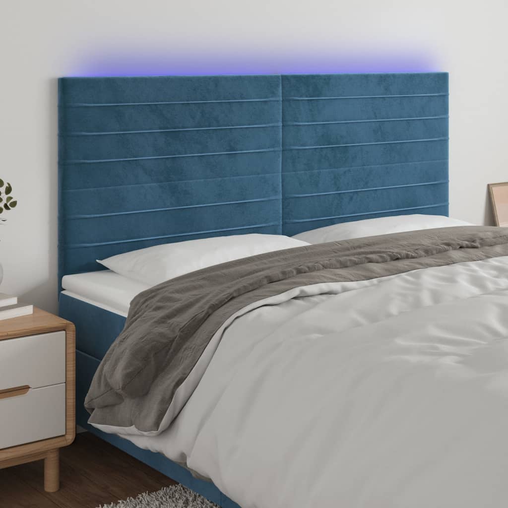 vidaXL Sänggavel LED mörkblå 200x5x118/128 cm sammet