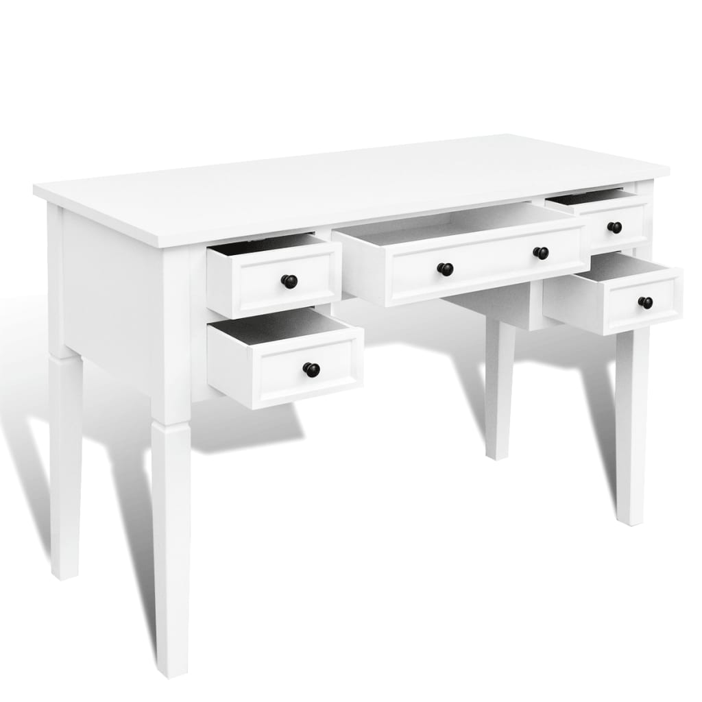 vidaXL Skrivbord med 5 lådor vit