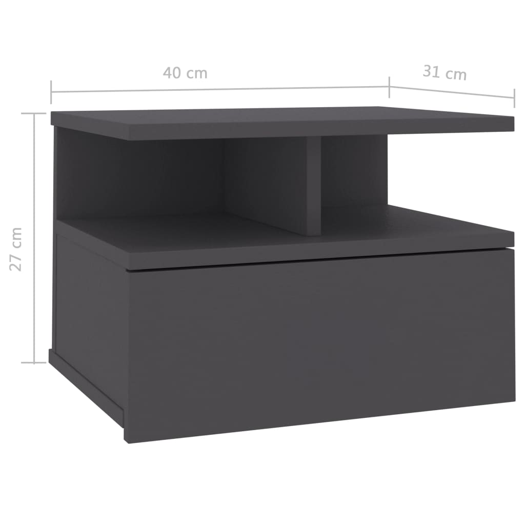 vidaXL Svävande sängbord 2 st grå 40x31x27 cm konstruerat trä
