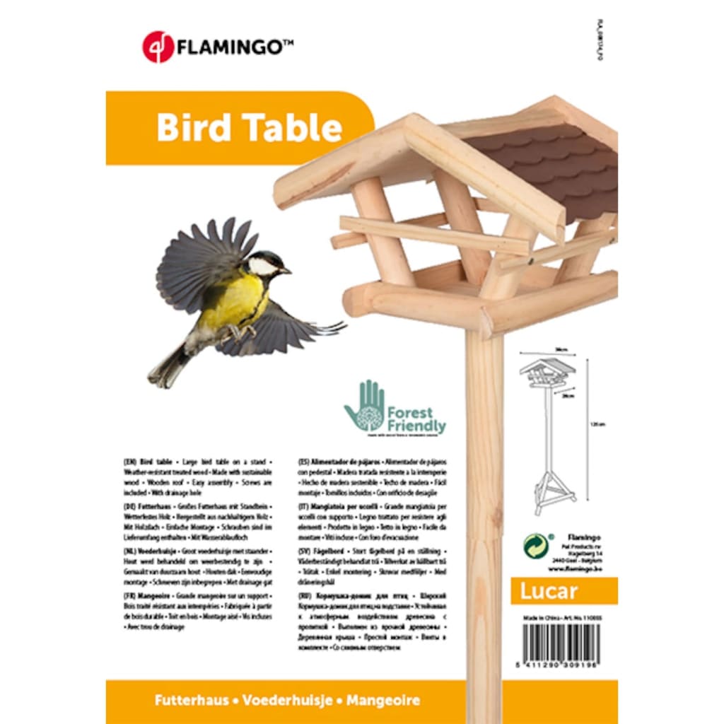 FLAMINGO Fågelbord med stativ Lucar 38x28x125 cm naturfärgad