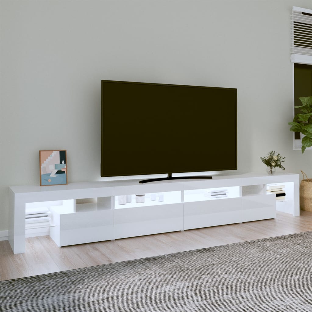 vidaXL Tv-bänk med LED-belysning vit högglans 260x36,5x40 cm