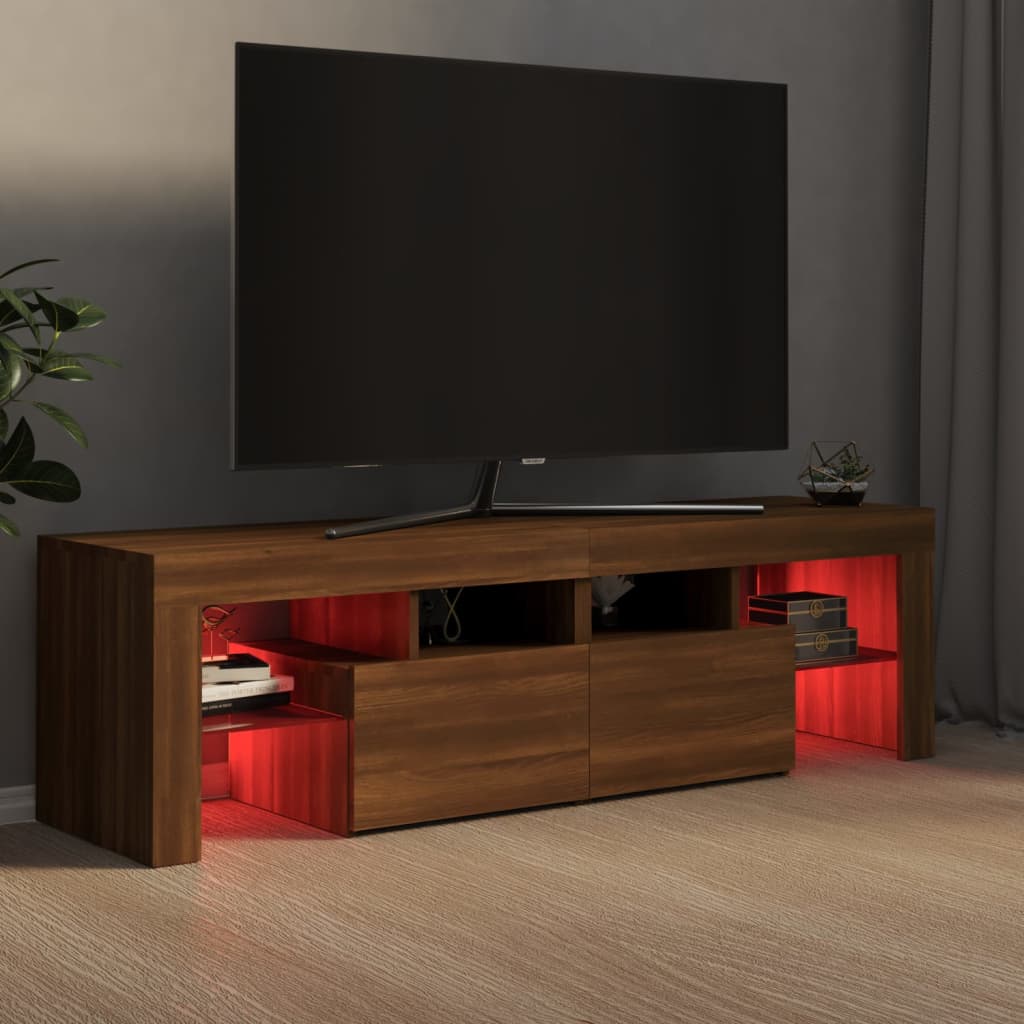 vidaXL Tv-bänk med LED-belysning brun ek 140x36,5x40 cm