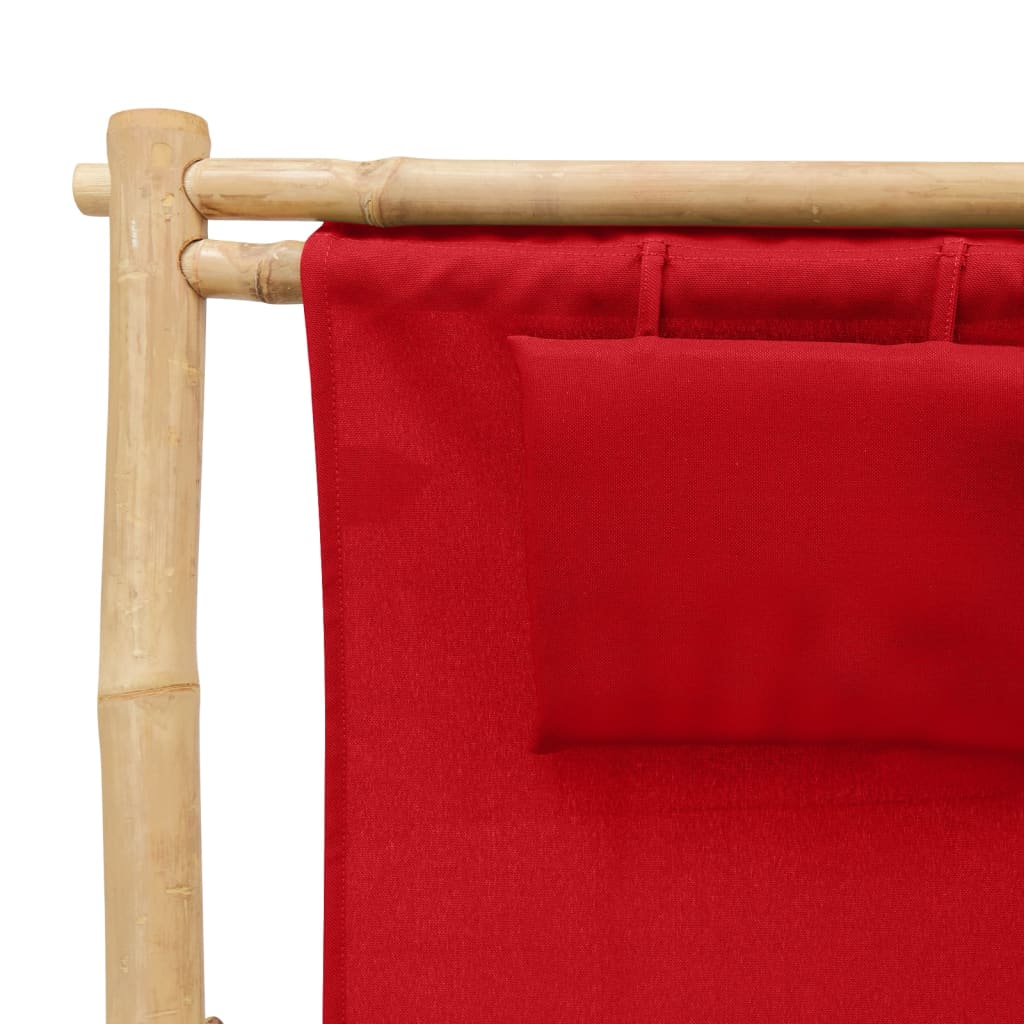 vidaXL Solstol bambu och kanvas röd
