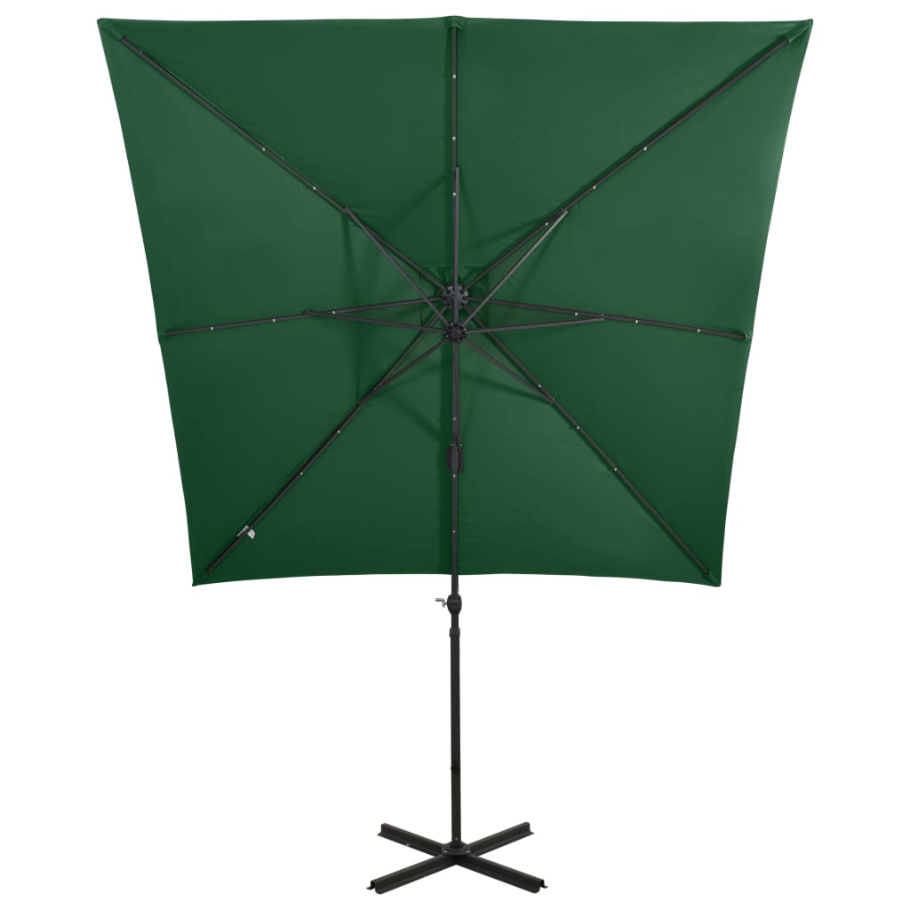 vidaXL Frihängande parasoll med stång och LED grön 250 cm