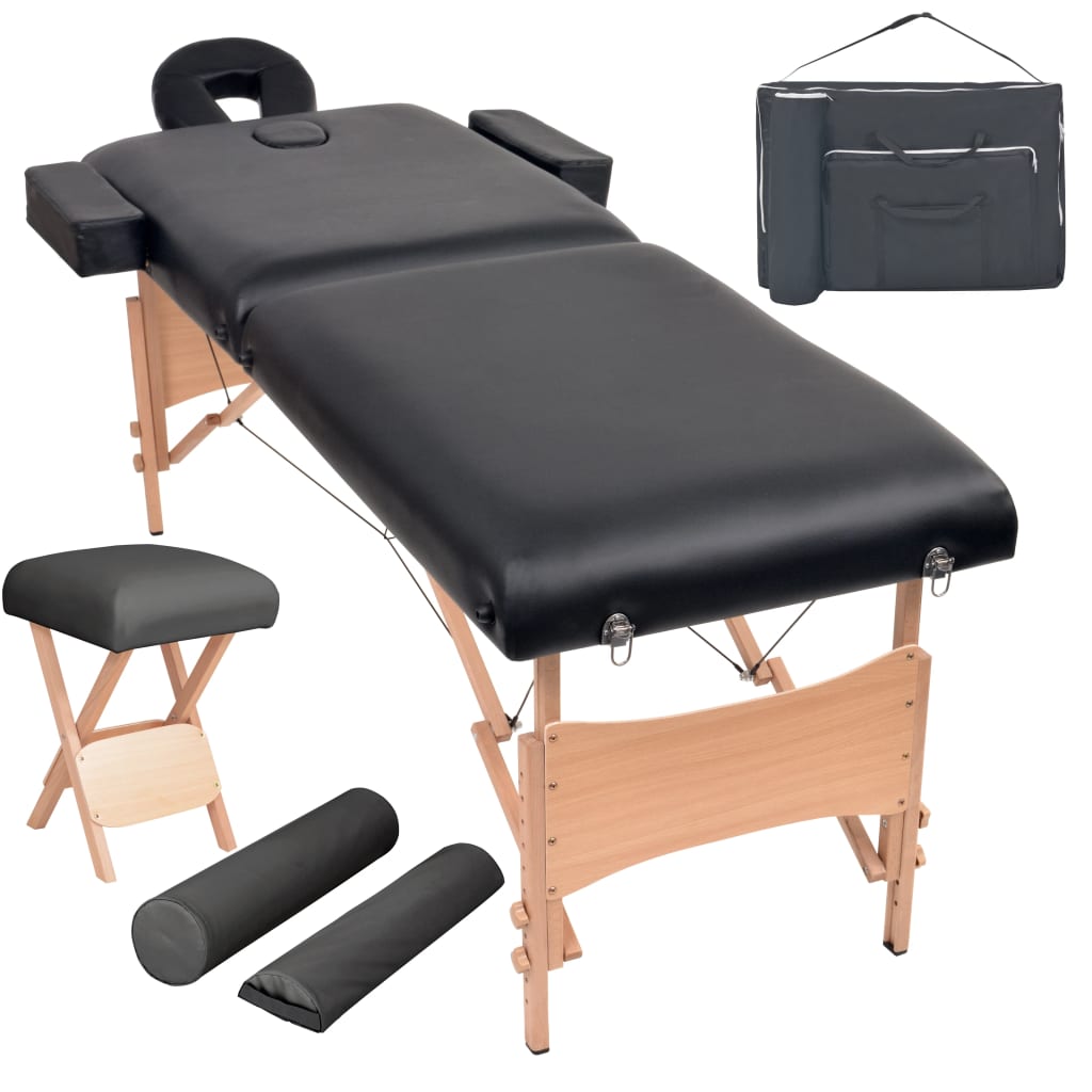 vidaXL Hopfällbar massagebänk 2 sektioner och pall 10 cm tjock svart