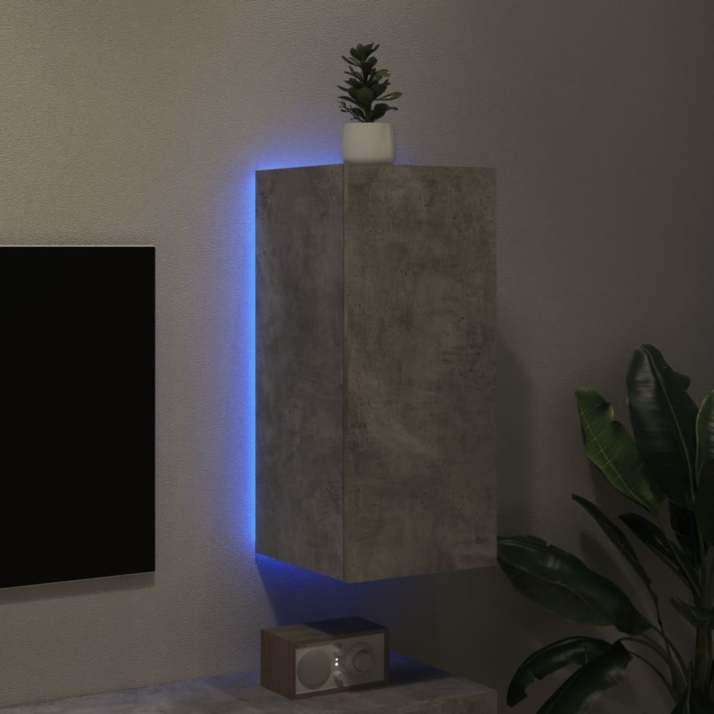 vidaXL Väggmonterad tv-bänk LED betonggrå 30,5x35x70 cm