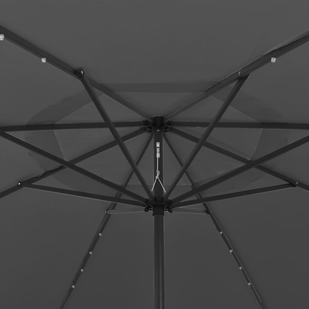 vidaXL Parasoll med LED-lampor och metallstång 400 cm antracit