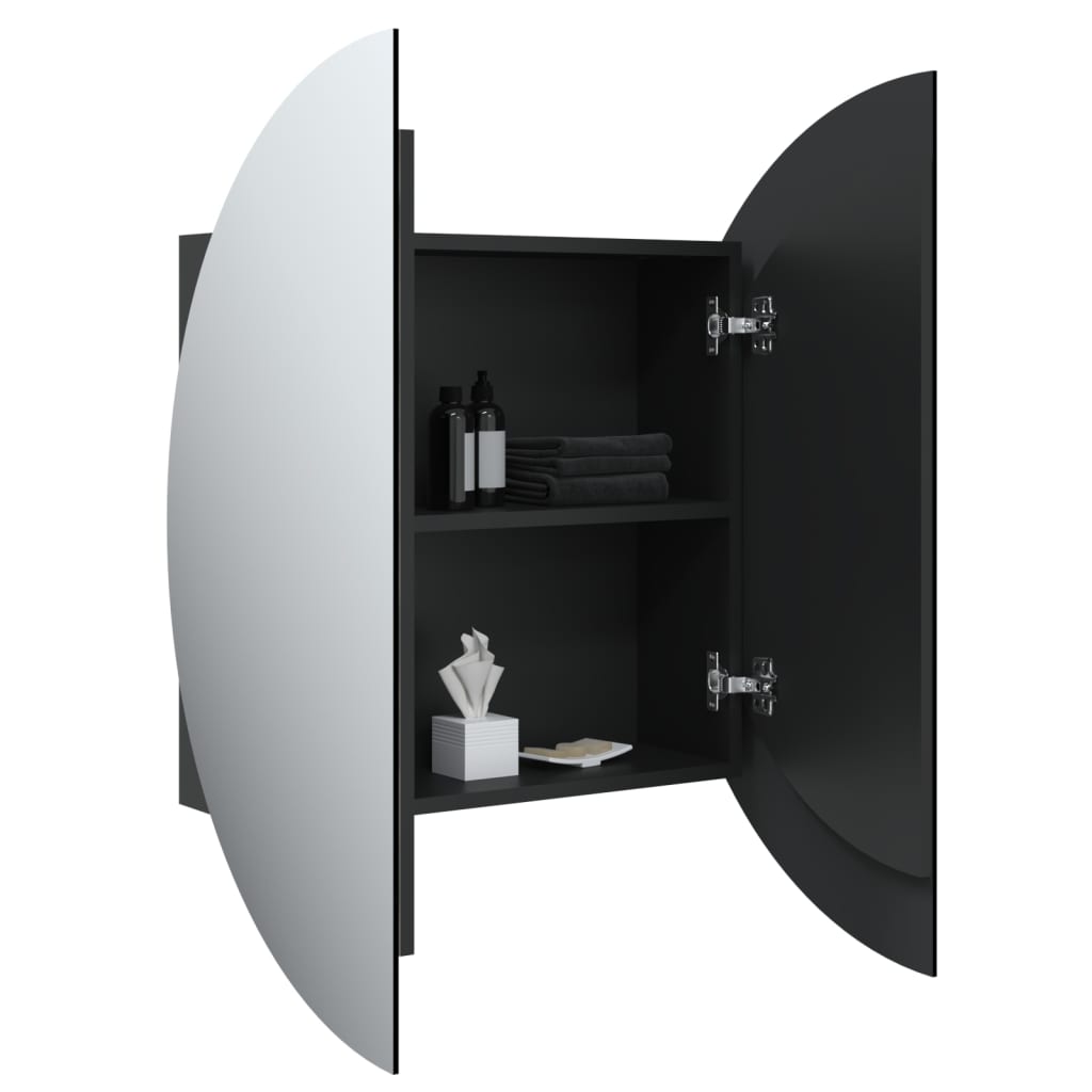 vidaXL Badrumsskåp med rund spegel och LED svart 54x54x17,5 cm