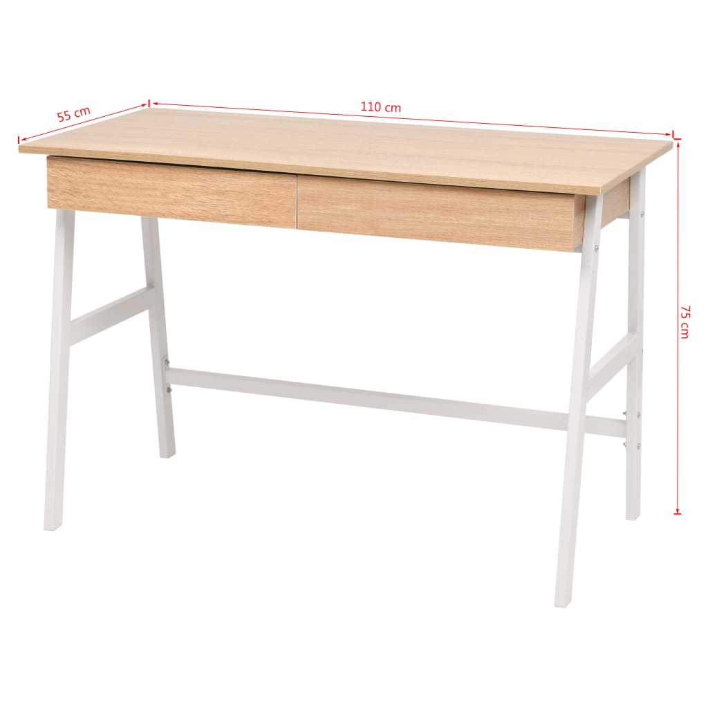 vidaXL Skrivbord 110x55x75 cm ekfärg och vit