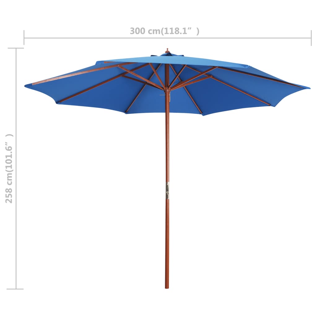vidaXL Parasoll med trästolpe 300x258 cm blå